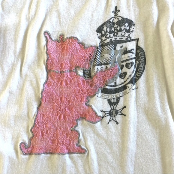 Juicy Couture Cap Ruffle Sleeve T Blouse JC Regal Logo Highland Terrier - Picture 4 of 8